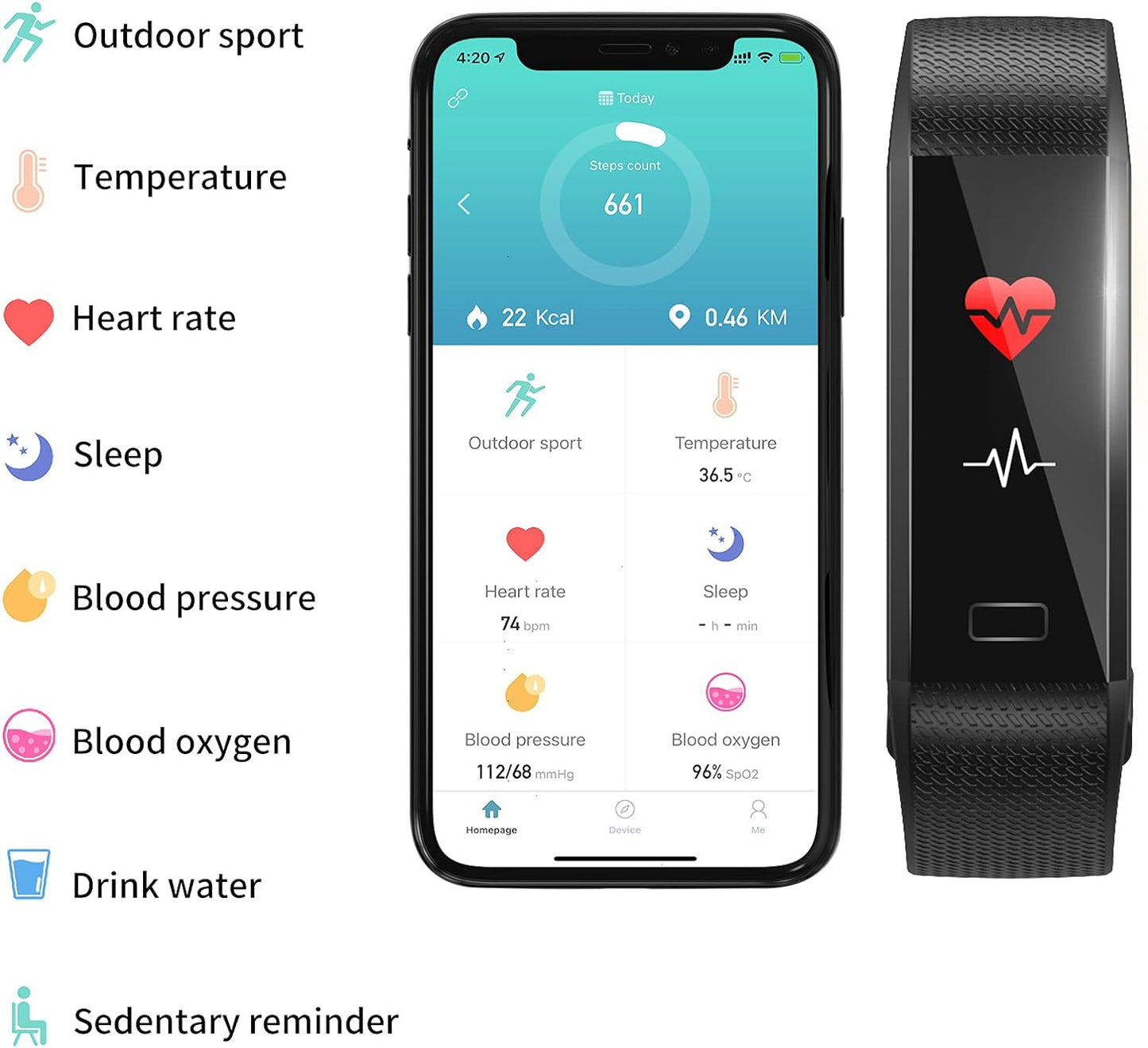 Fitness Tracker, Health Tracker, Activity Tracker Waterproof with Connected GPS, 16 Sports Modes Step Counter for Women, Men, Gift (Black/Blue)