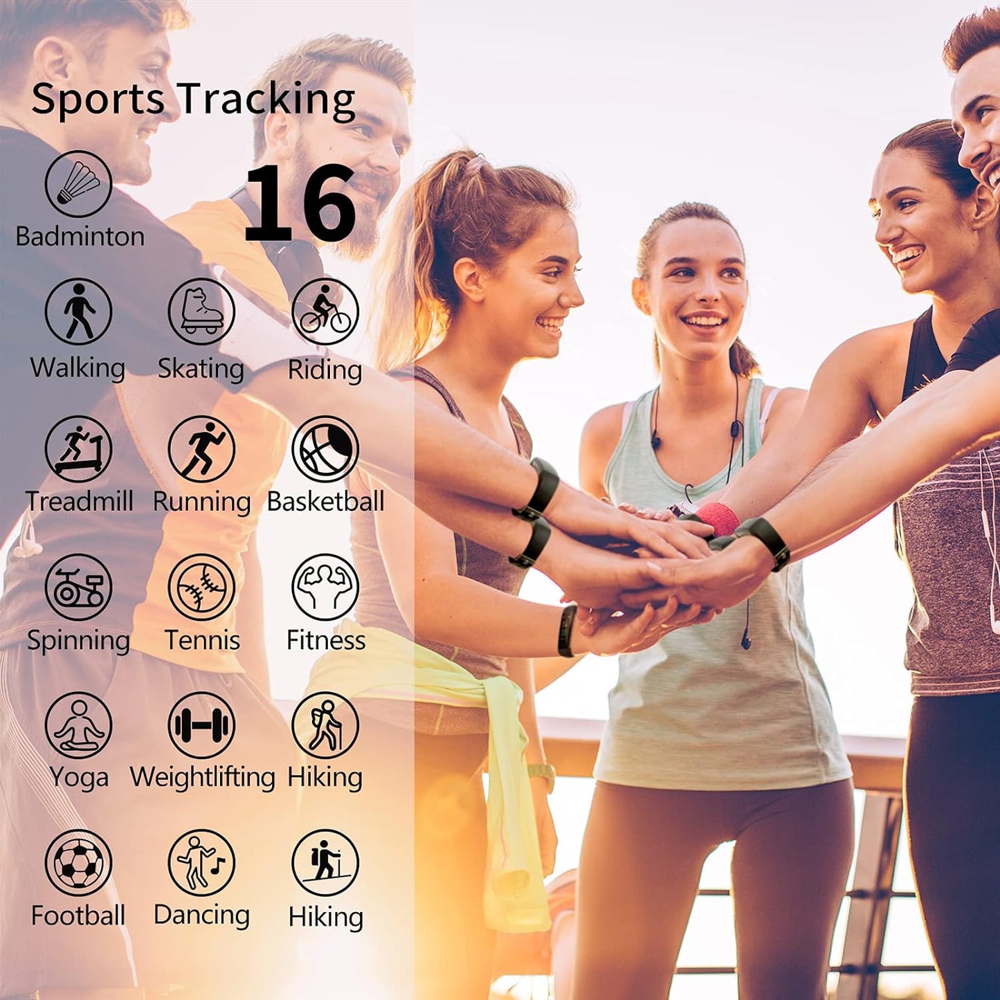 Fitness Tracker, Health Tracker, Activity Tracker Waterproof with Connected GPS, 16 Sports Modes Step Counter for Women, Men, Gift (Black/Blue)